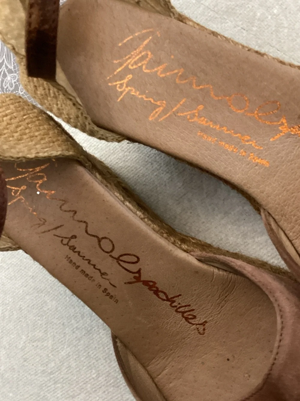 Hand made Suede Tan Espadrille Wedge Sandals with Ankle Strap